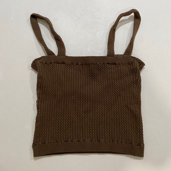 Danielle Bernstein Knit Bustier Tank Top Brown Ribbed Sweater Crop – Size L - Picture 2 of 5
